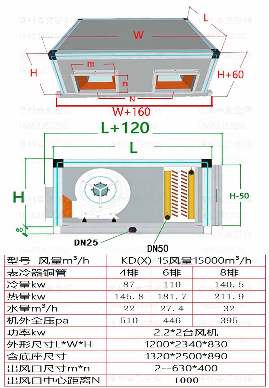 新风空调机组选型参数尺寸表